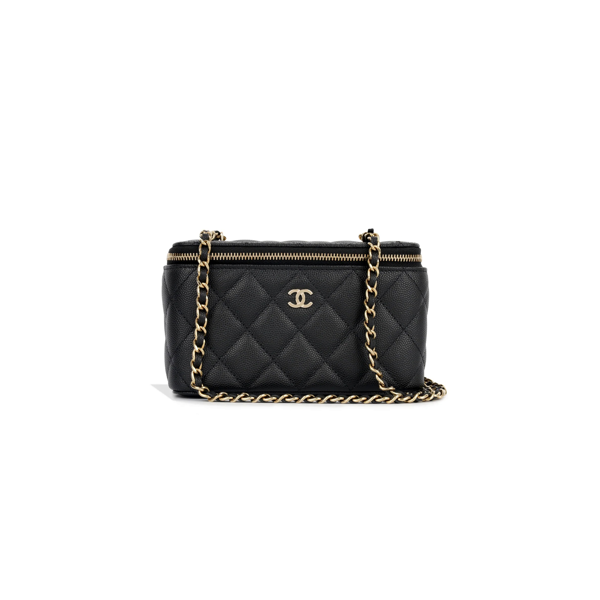 CHANEL CAVIAR QUILTED SMALL VANITY CASE WITH CHAIN BLACK (17*8*7.5cm)